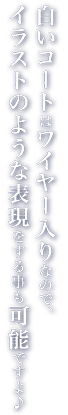 白いコートはワイヤー入りなので、イラストのような表現をする事も可能ですよ♪